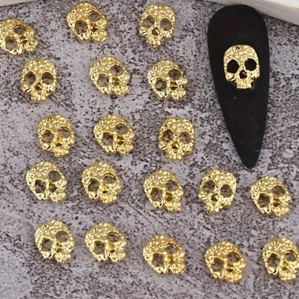 30 pçs 3d halloween crânio arte do prego encantos y2k punk gótico acessórios da arte do prego ouro prata retro estilo escuro manicure ornamentos * ^