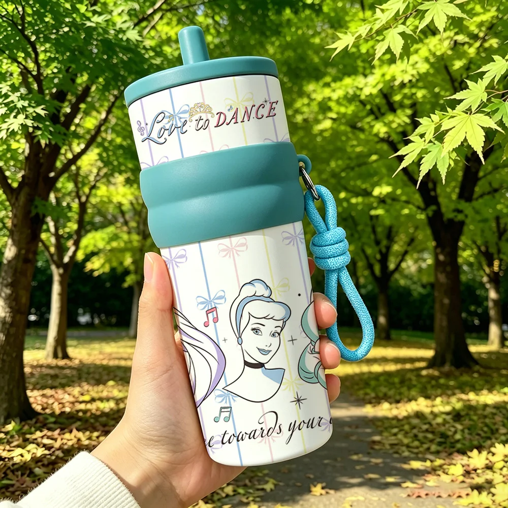 1pc 25oz Disney Princess Stainless Steel Tumbler Insulated Travel Mug with Straw Hanging Rope Portable Cup for Office Outdoor view 4