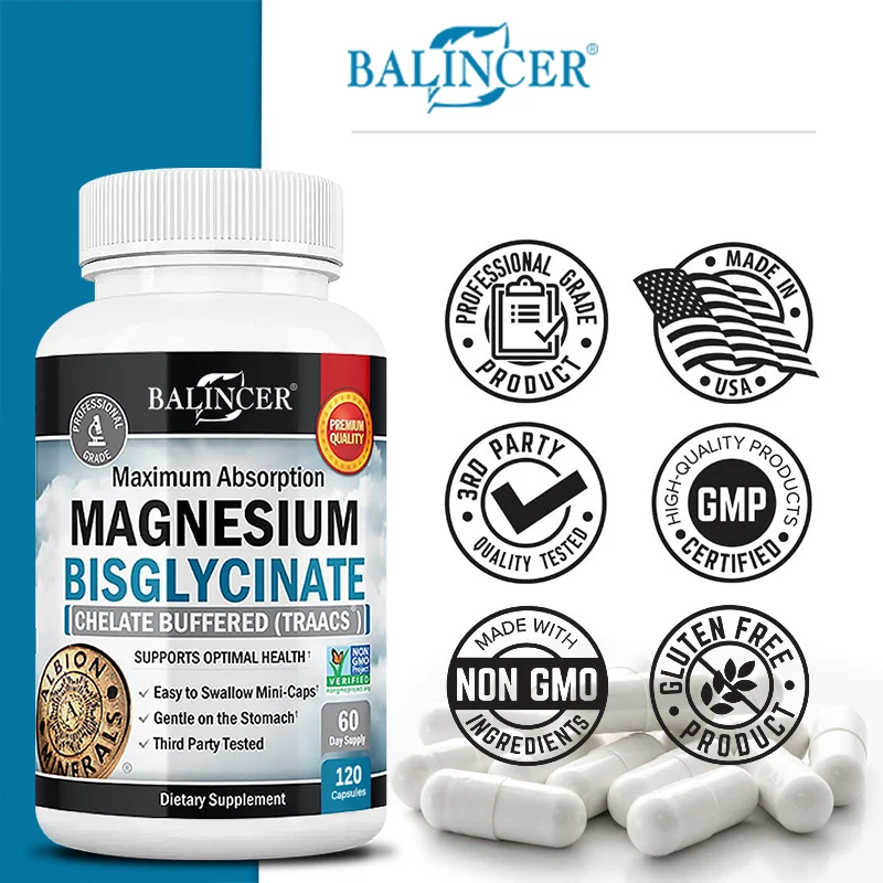 

Magnesium Glycinate Bisglycinate for Muscle Relaxation, Bone, Heart, Nerve, Sleep and Calmness Support for Men and Women