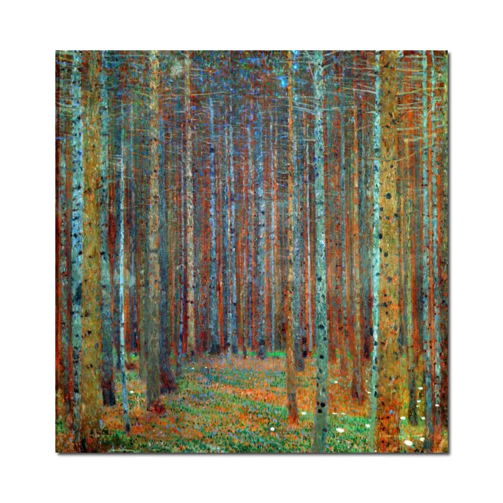 

Modern Landscapes Canvas Art Beech Forest Gustav Klimt Painting Handmade Trees Artwork for Living Room Decor 36"x36"