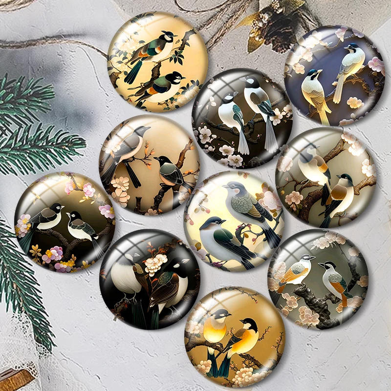 Flower Bird Art 12/18/20/25mm glass cabochon  bracelet pendant rings for jewelry demo earrings back Making findings