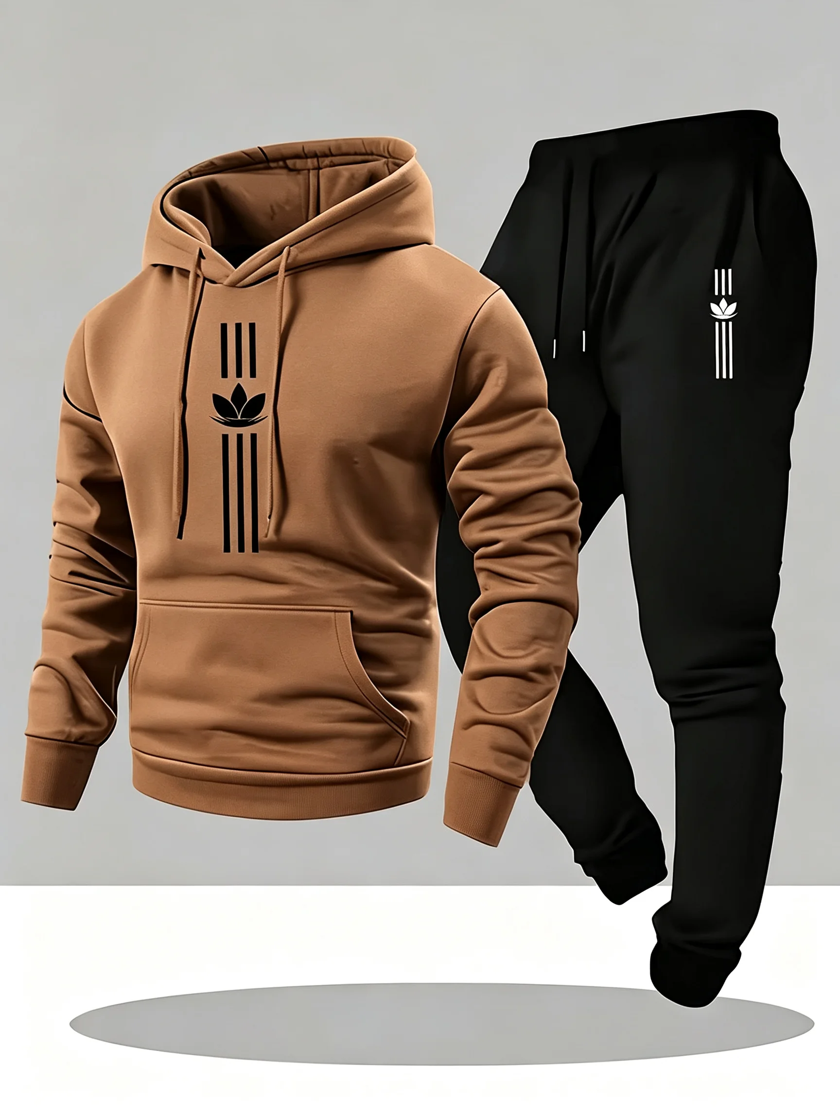 メンズ花柄縦縞グラフィック2ピーストラックスーツプルオーバー - Graphic Hoodie Streetwear のレビューと価格