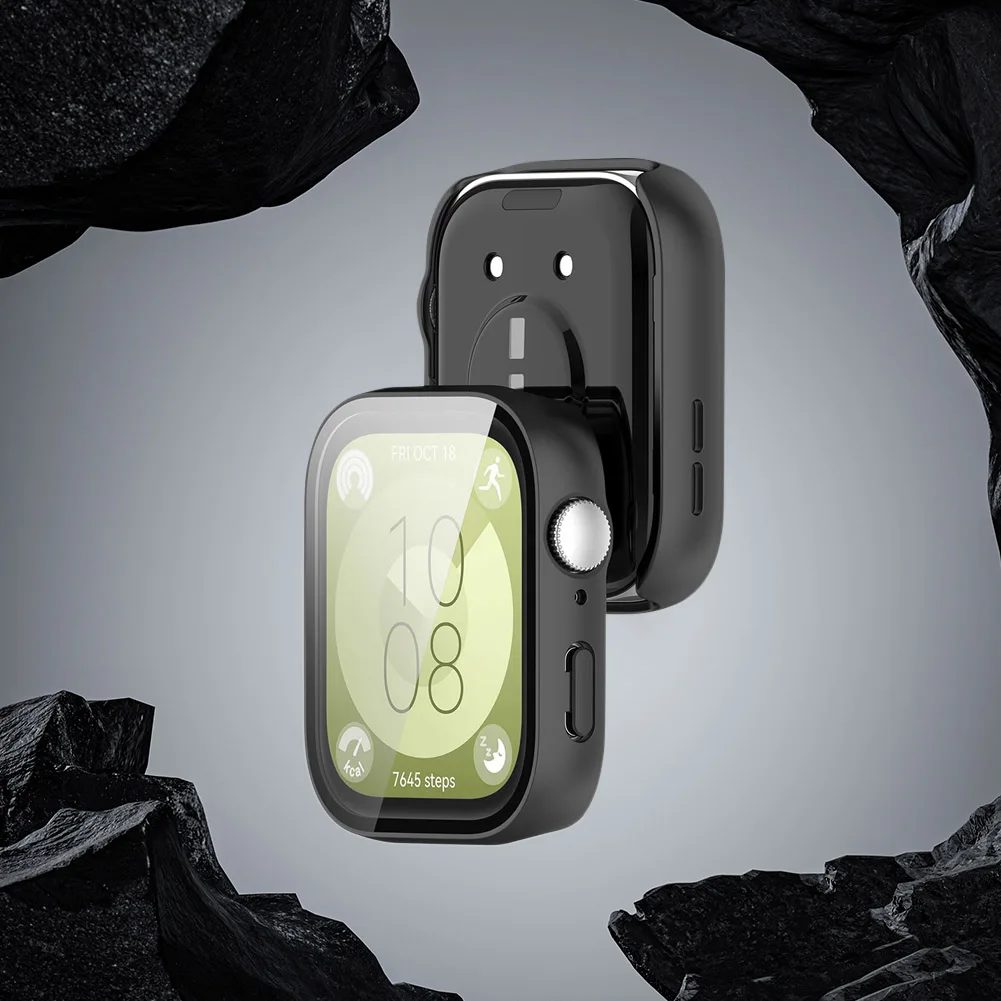 Caja de reloj de PC con funda protectora de vidrio templado Protector de pantalla de reloj antiarañazos para Huawei Watch Fit3