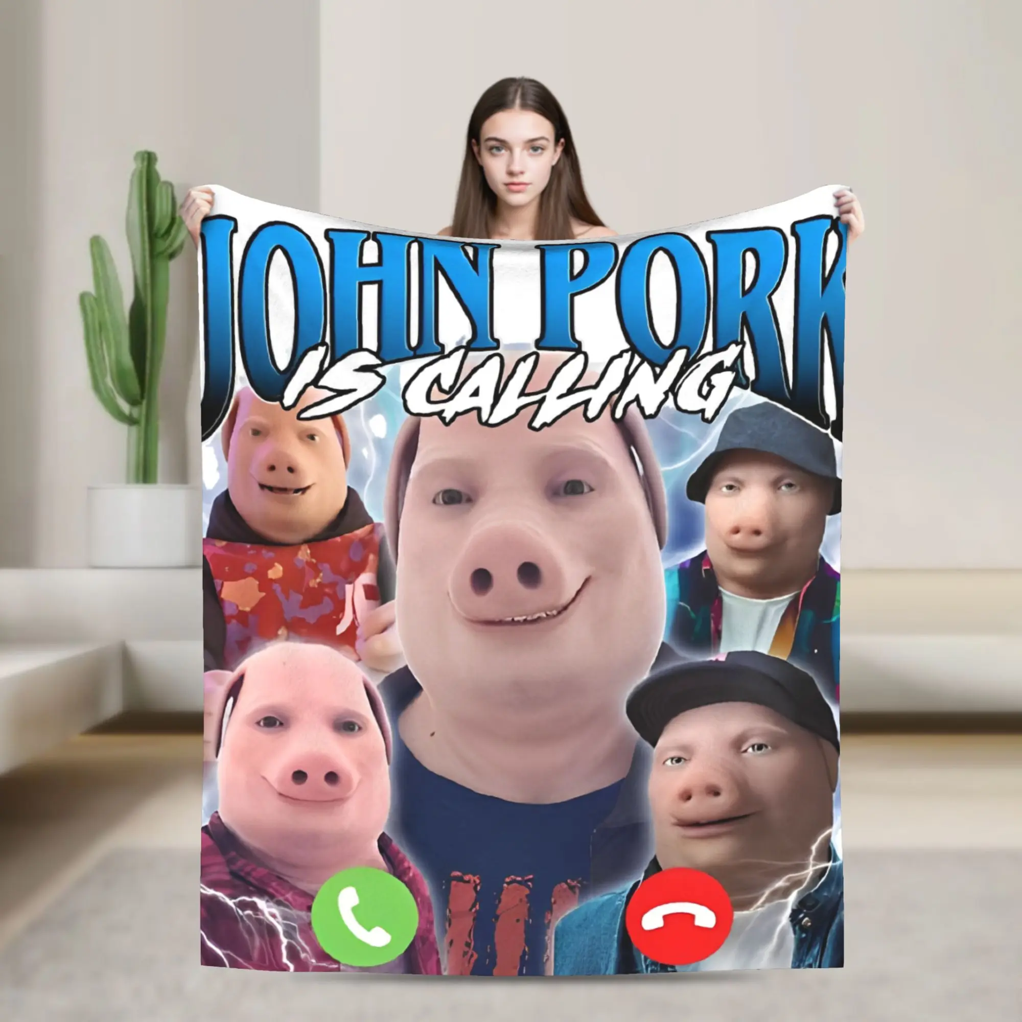 John Pork Is Calling Answer Call Phone Pig Soft Warm Blanket  Picnic Plush Throw Blanket Bedspread Sofa Bed Cover