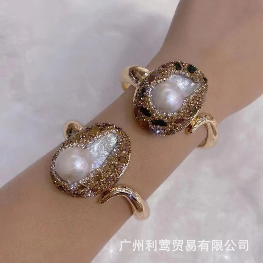 

Natural stone baroque pearl bracelet, high-end jewelry light luxury women's Czech amethyst tourmaline