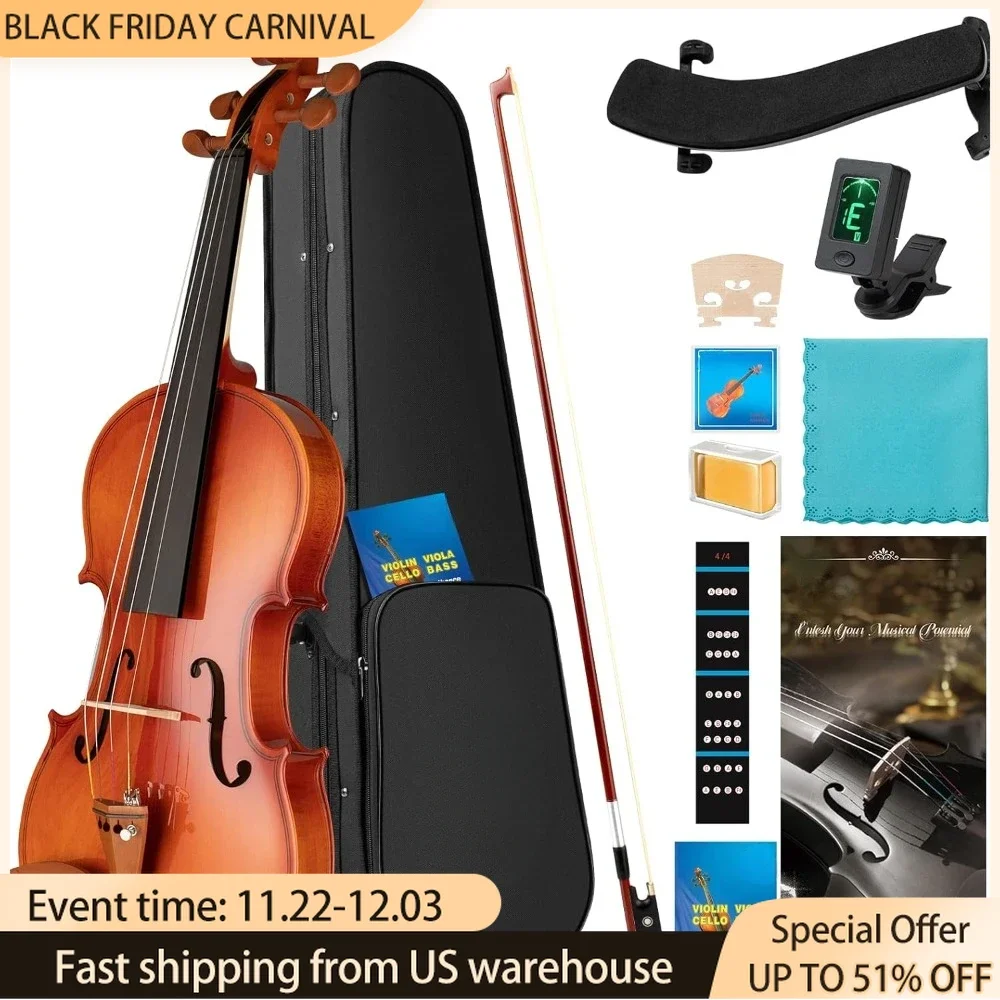 Violin 4/4 Full Size for Beginners Adults ,Violin Set with Fiddle Flaming Pattern Violin for Kids, Accessories, Violin Rosin