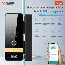 Home Office Security Fingerprint Smart Door Lock With Password Key IC Card Tuya APP Remote Control Unlock Smart Glass Door Lock