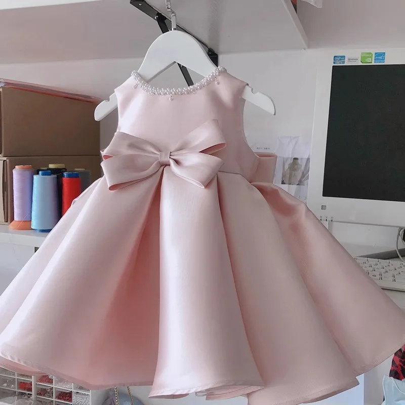 European Style Pink Princess Dress for Summer, Flower Girl Gown for Birthday Party Pageant Tulle Dress, Elegant Hosting Dress