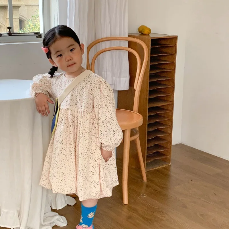 

Korean Children's Fashion Baby Stylish Floral Dress Spring Autumn Girls' New Style Toddler Princess Dress Long Dress