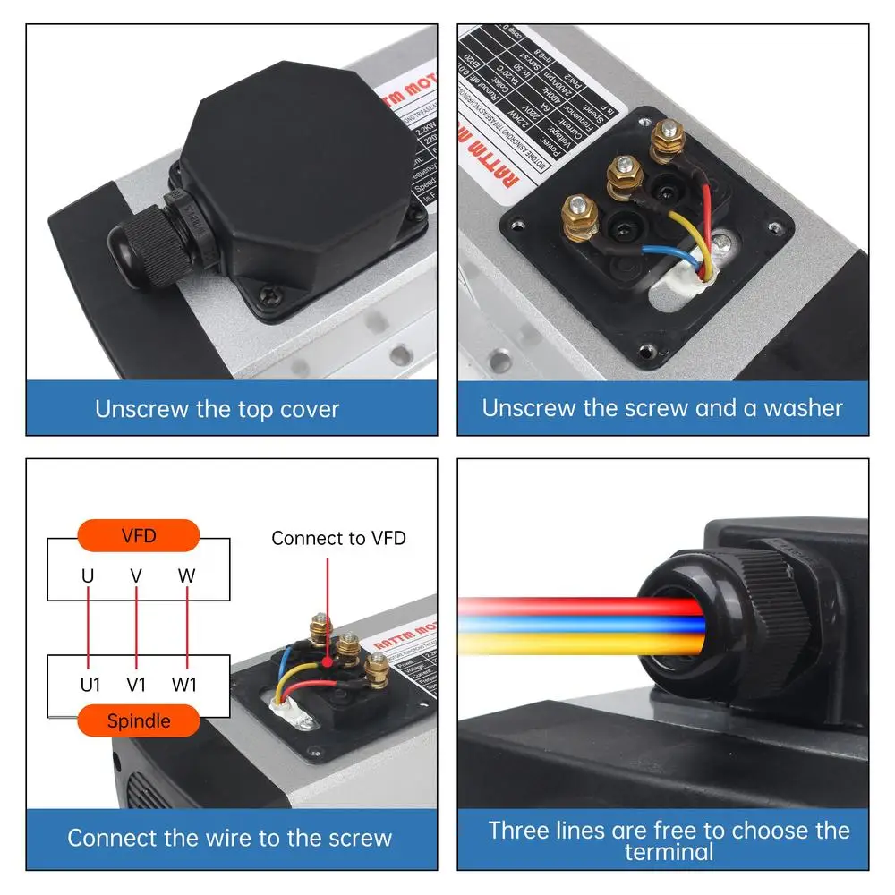 2.2KW สแควร์แกนระบายความร้อนด้วยอากาศชุดมอเตอร์ ER20 Nut Collet VFD ไดรฟ์ 220V ควบคุมความเร็ว RS-485 การสื่อสาร PID Protection