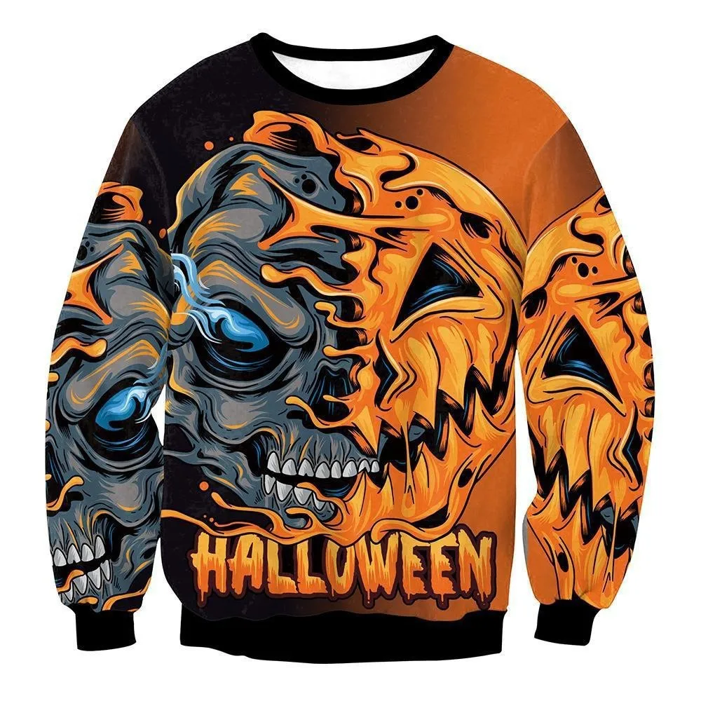 

2025 New Halloween Pumpkin Lantern Pattern 3D Printed Men's Crew Neck Sweatshirt Autumn Winter Casual Unisex Hoodless Sweatshirt