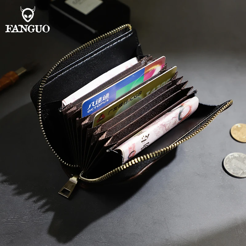 Echtes Leder Geldbörse Kartentasche Multifunktions-Kartenetui Führerscheinhalter Aufbewahrung Anti-Entmagnetisierung Brieftaschen-Organizer