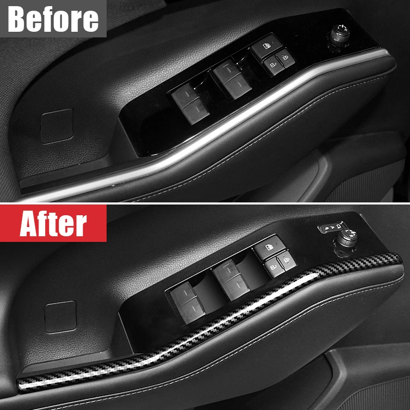 Carbon Car Door Armrest Panel Window Lift Switch Cover Trim Sticker For Toyota Highlander XU70 Kluger 2020 2021 2022 2023 Hybrid