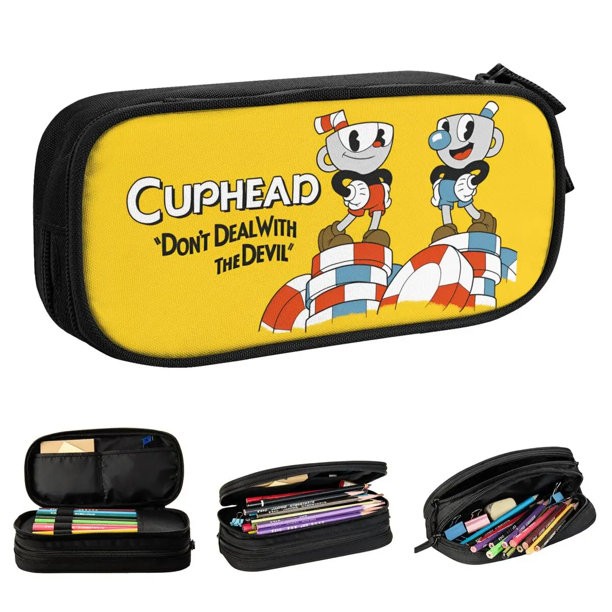 CupHead Mugman Pencil Cases Game Pen Bags Girls Boys Large Storage School Supplies Gift Pencil Pouch