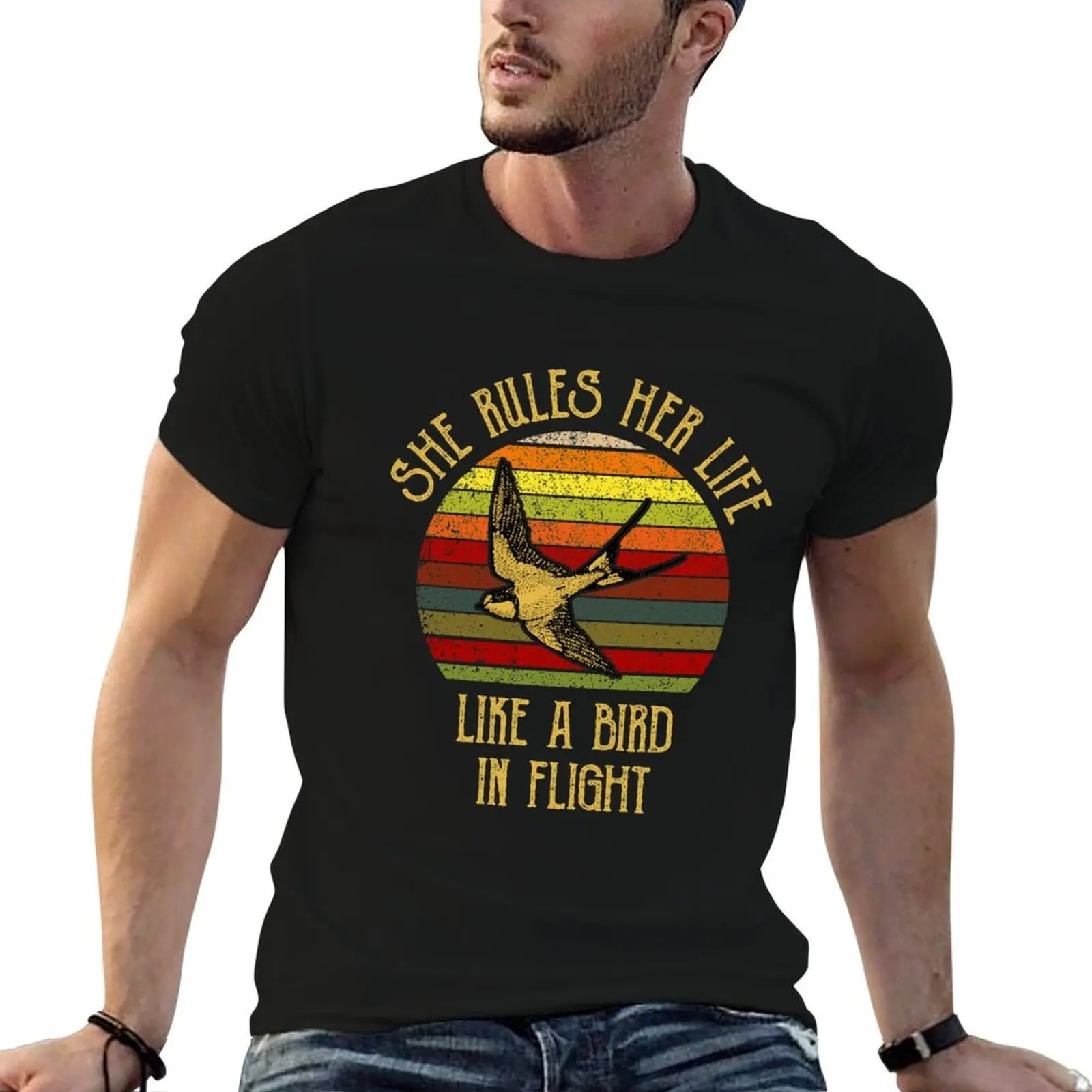 Retro Vintage She Rules Her Life Like A Bird In Flight T-Shirt t shirt personalised cotton t shirts man 100% T-Shirt