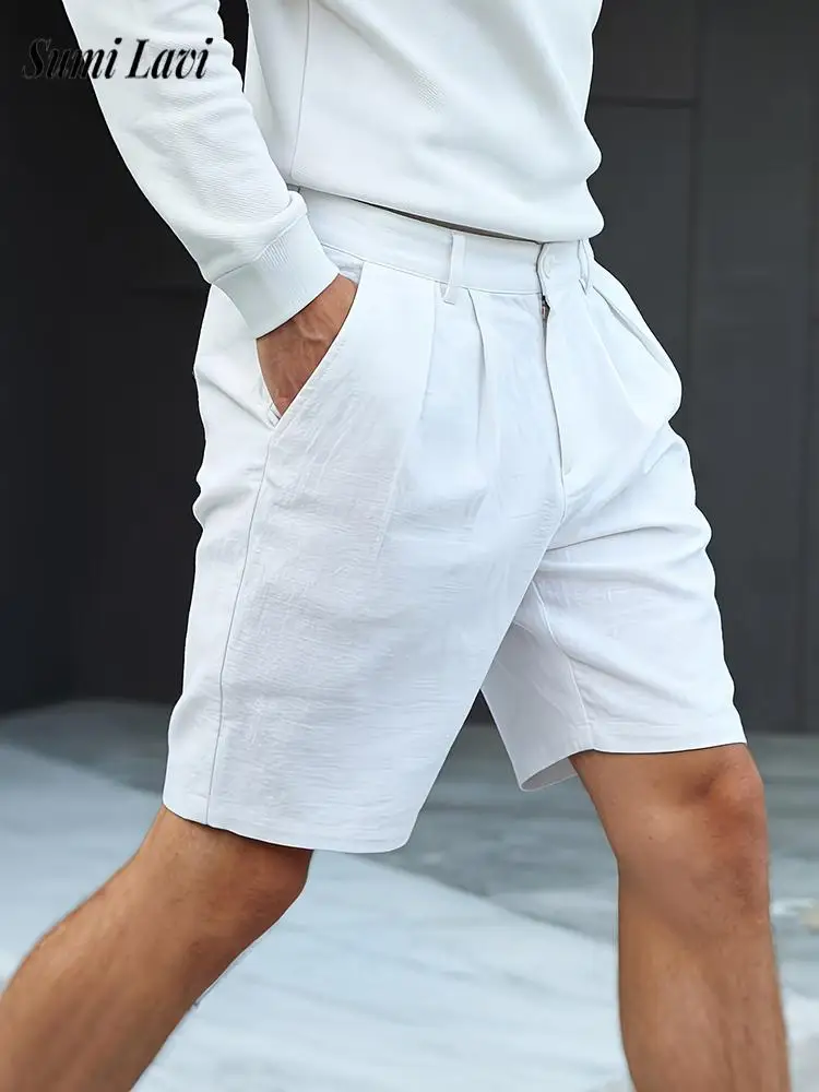 

2026 Spring Summer Fashionable Mens Linen Shorts Vintage Slim Straight Shorts For Men Daily Casual Breathable Solid Color Shorts