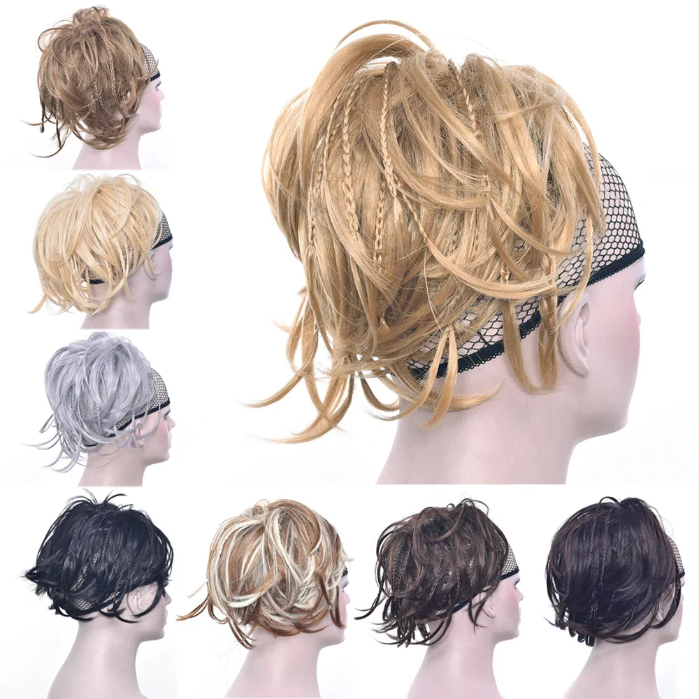 

Synthetic Big Size Hairband Scrunchie Hair Bun Chignon Hair Donut Roller Headband Afro Puff Hair Buns for Women