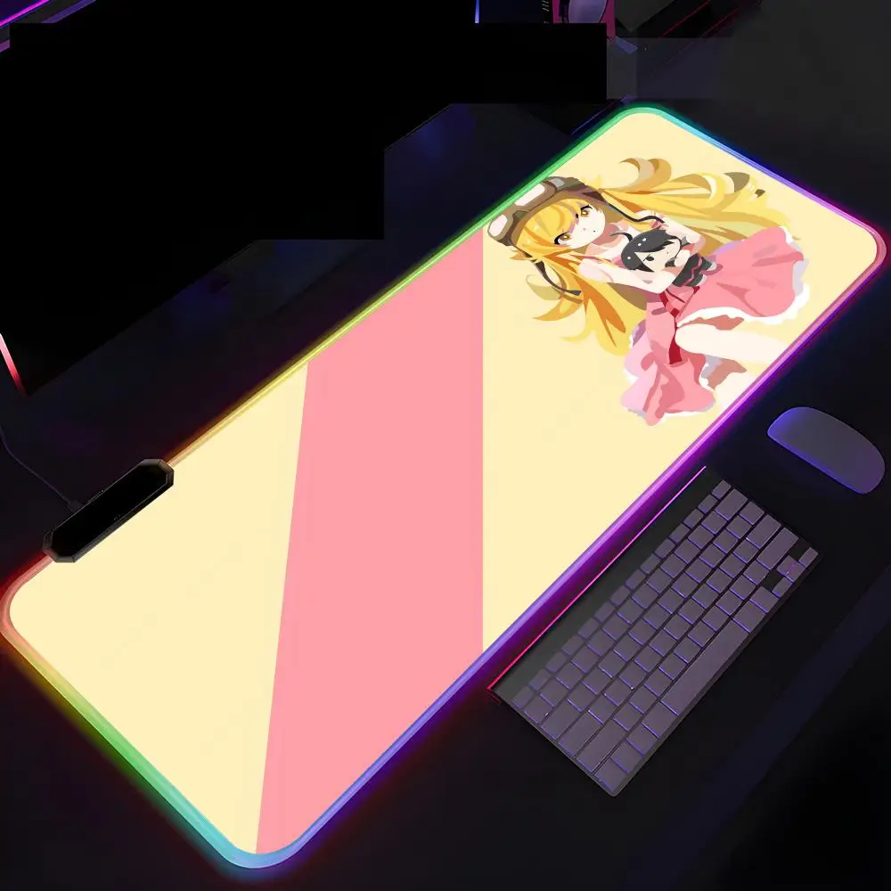 MonogatariS S-Shinobues O-Oshinoes Mouse Pad Luminous Desk Mouse Pad RGB tapis de souris xxl Computer Laptop Anime Keyboard Mous