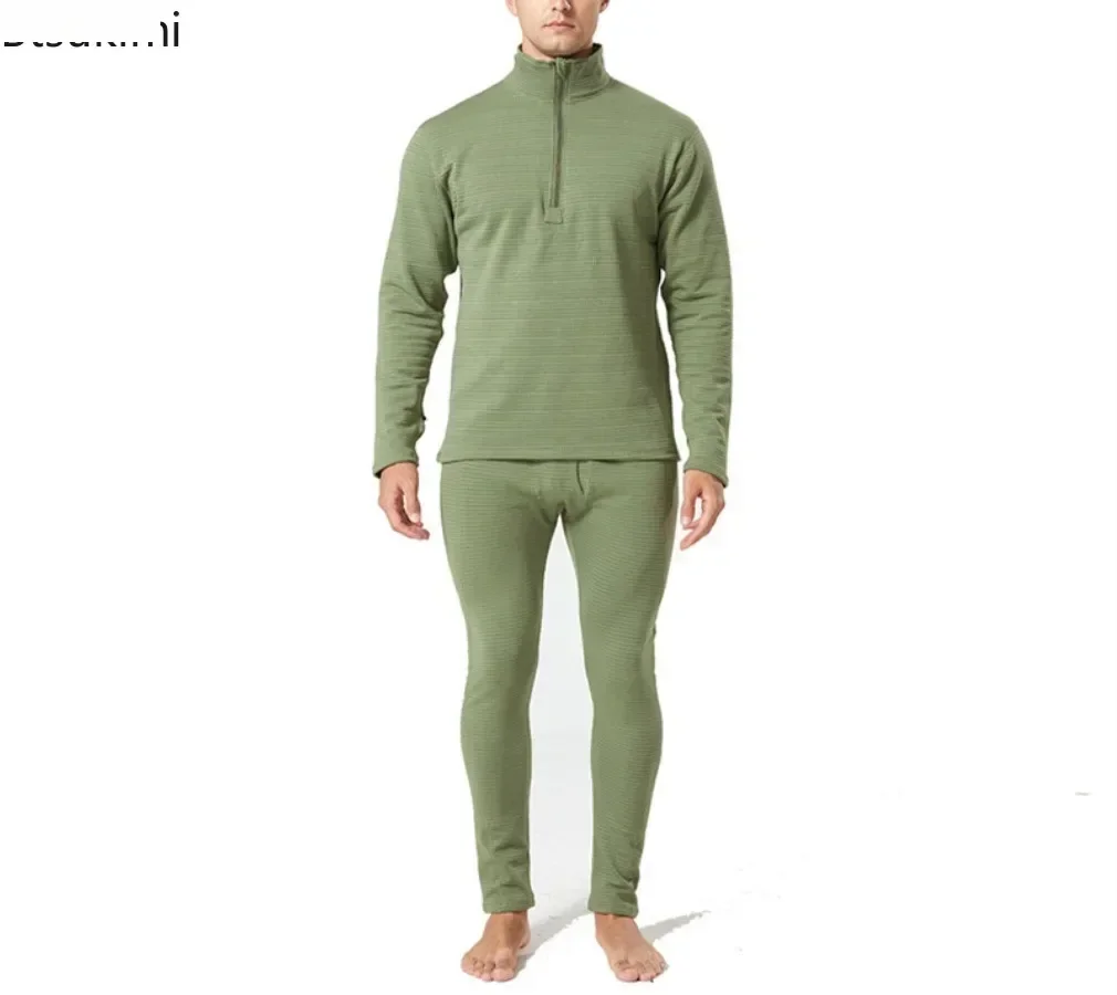 Biancheria intima calda tattica da uomo autunno inverno due pezzi uomo solido mezza zip colletto alla coreana top pantaloni agitare pile set maschili