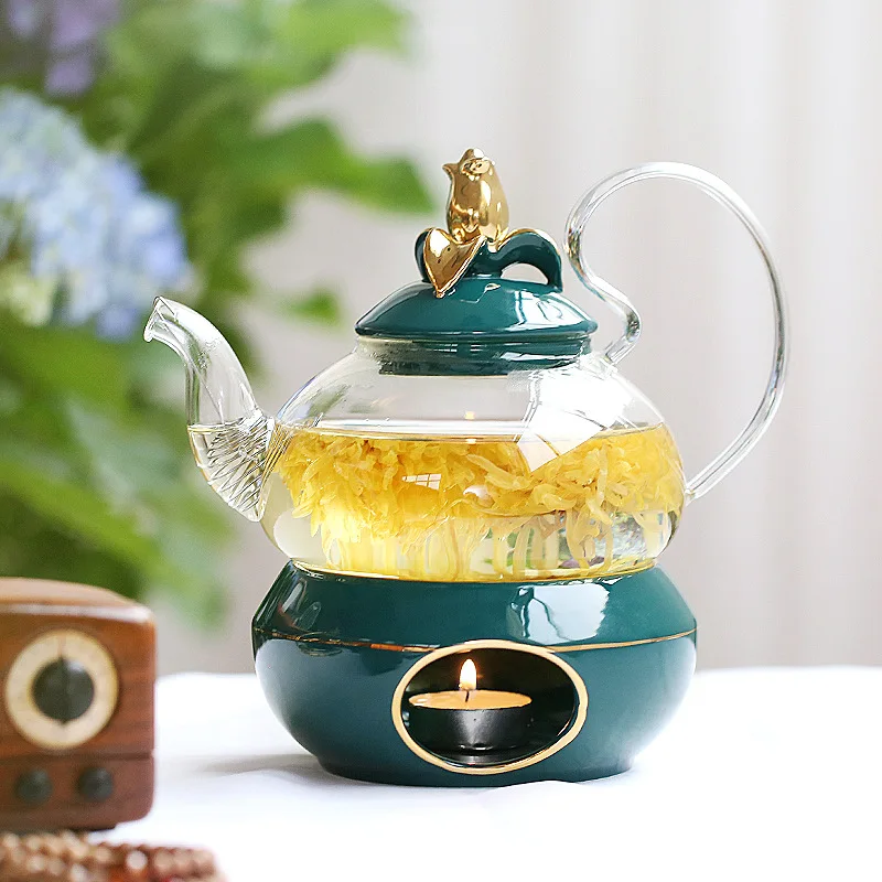 

Tea Pot Set Ceramic Teapot with Strainer Vintage British Tea Pot Candle Heating Glass for Chrysanthemum Tea Jasmine Tea Coffee