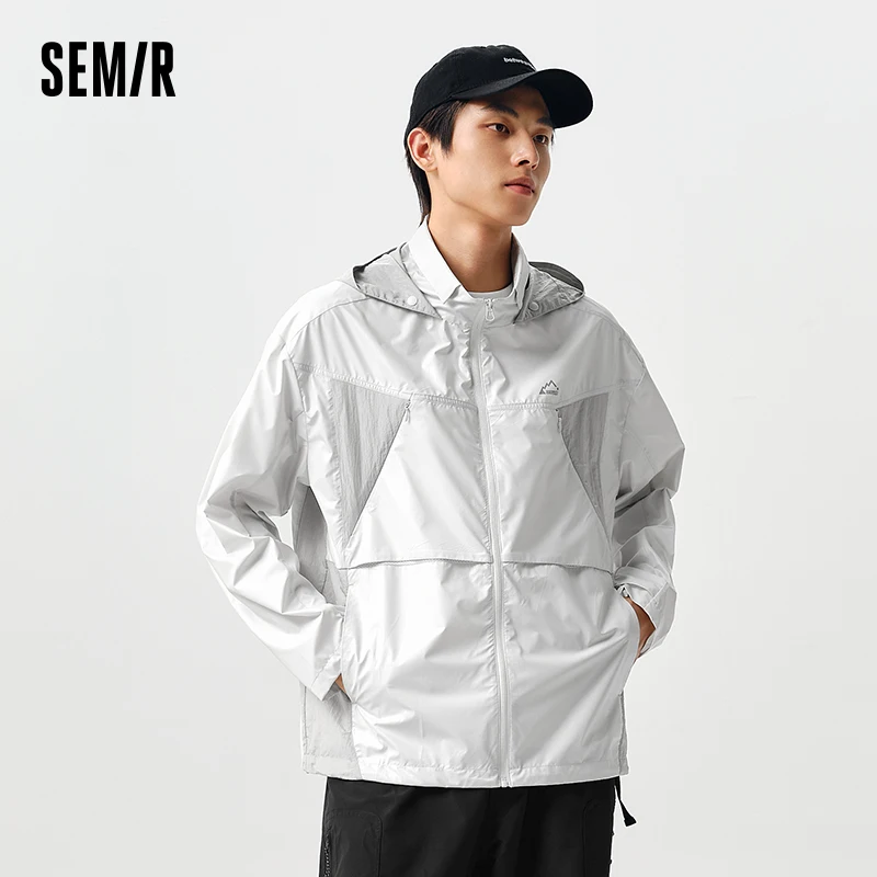 Semir Jacket Men 2024 Spring New Style Stitching Contrast Color Loose Hooded Casual Jacket Luminous Outdoor Sports Trend Coats