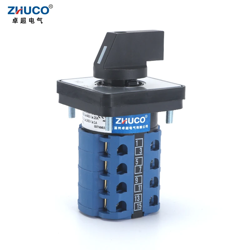 ZHUCO SZW26/LW26-20 4 Poles 16 Screw Terminals 20A 660V 64X64/48X48 mm Panel Power Knob Selection Cam Rotary Changeover Switch