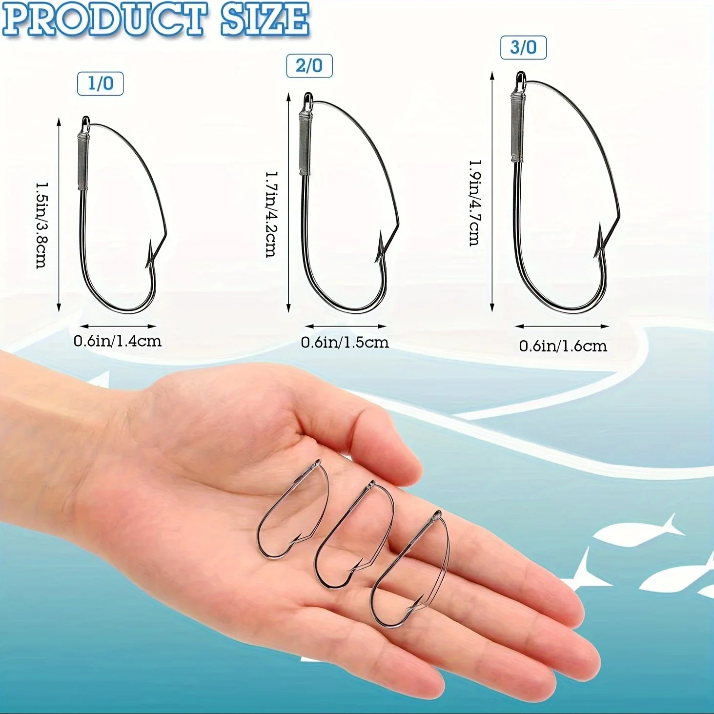 50pcs Weedless Fishing Hooks 2/0 Carbon Steel Under Hook Single Worm Hook Bait - Perfect Fishing Accessory