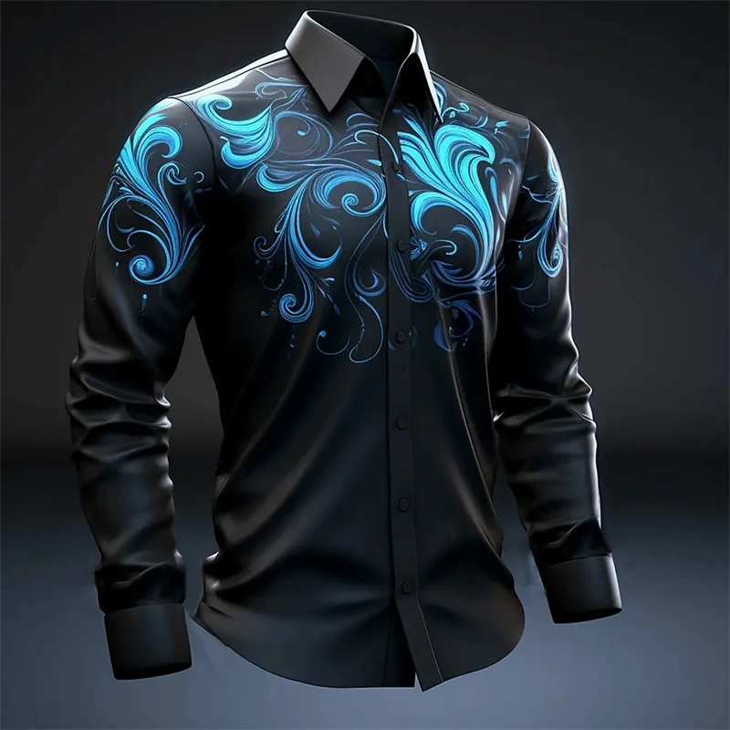 Men's Long Sleeve Shirt Multi-color Relief Pattern 3D Printed Tops Button Down Shirt Outdoor Autumn Lapel Shirt Men's Clothing