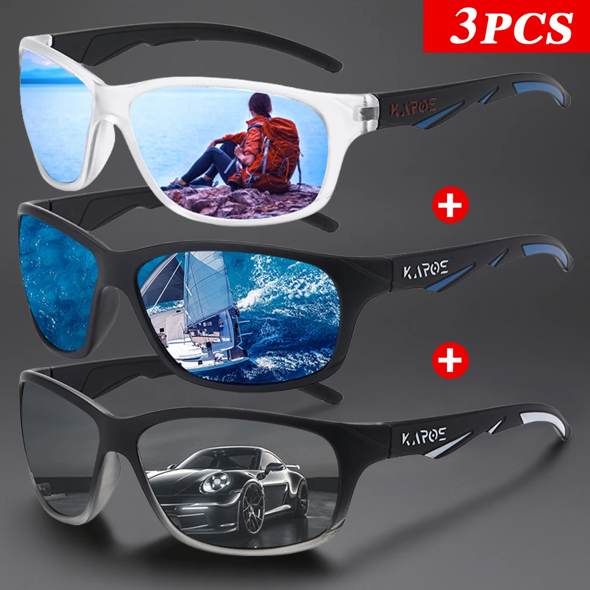 3 Teile/satz Karos Polarisierte Sonnenbrille UV400 Luxus Design Sport Brille Anti-Glare Wandern Outdoor Radfahren Mode Männer Brillen