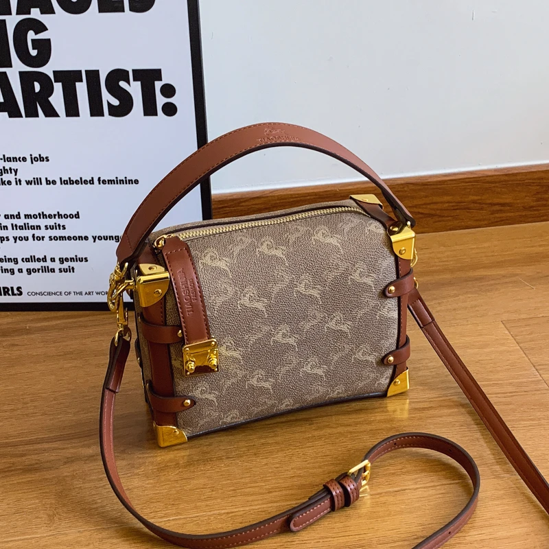 

Vintage Style Leather Crossbody Bag For Women Elegant Shoulder Bag Classic Designer Tote Fashion Handbag