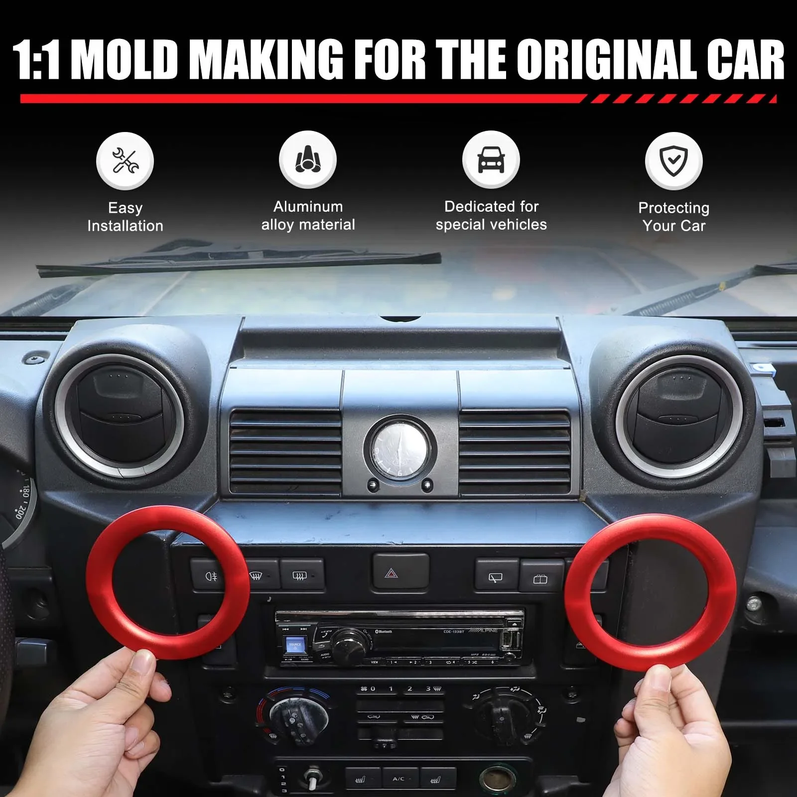 

2Pcs Aluminum Alloy For Land Rover Defender 90 110 2004-2018 Car central control air outlet ring decoration sticker accessories