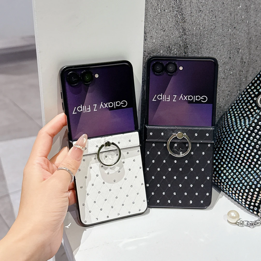 

Luxury Diamond Leather Case for Samsung Galaxy Z Flip7 Flip5 Flip6 Cover Z Flip 4 Z Flip 5 Z Flip 6 Z Flip 7 Ring Stand Holder