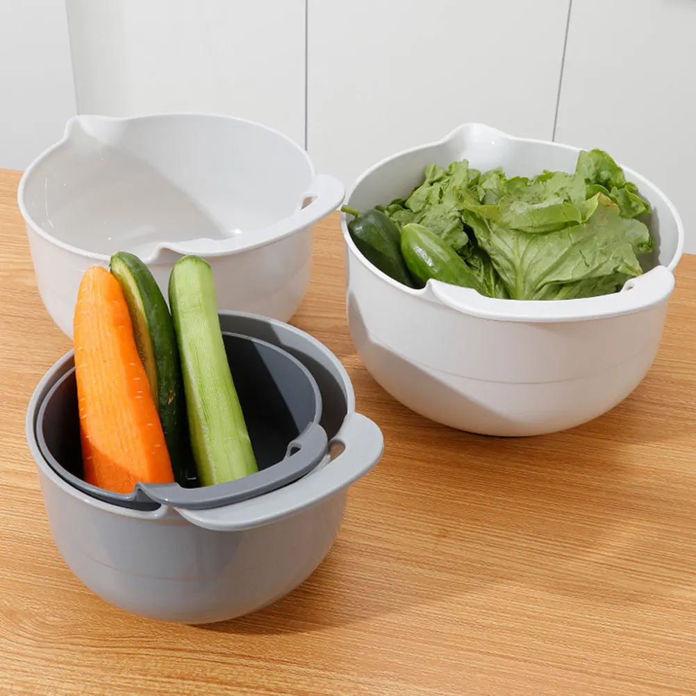 

4 Pcs Four-piece Mixing Bowl Set with Handle Food Basket Kitchen Salad Bowls Deep Stackable Fruit Vegetable