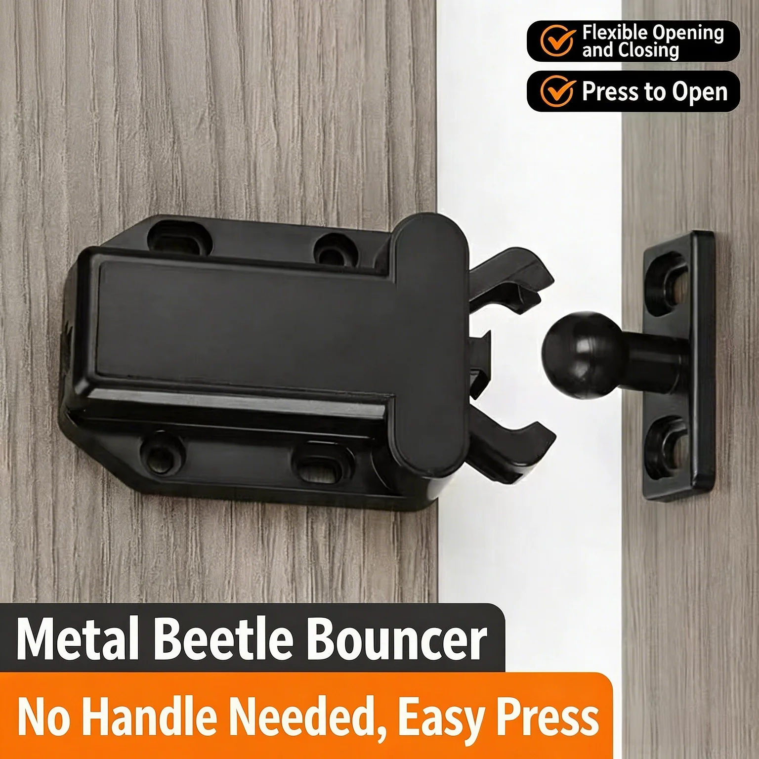 No Handle Cabinet Door Press Latch, Plastic Beetle Spring Self Lock Catch, Cupboard Cabinet Touch Latch with Screws