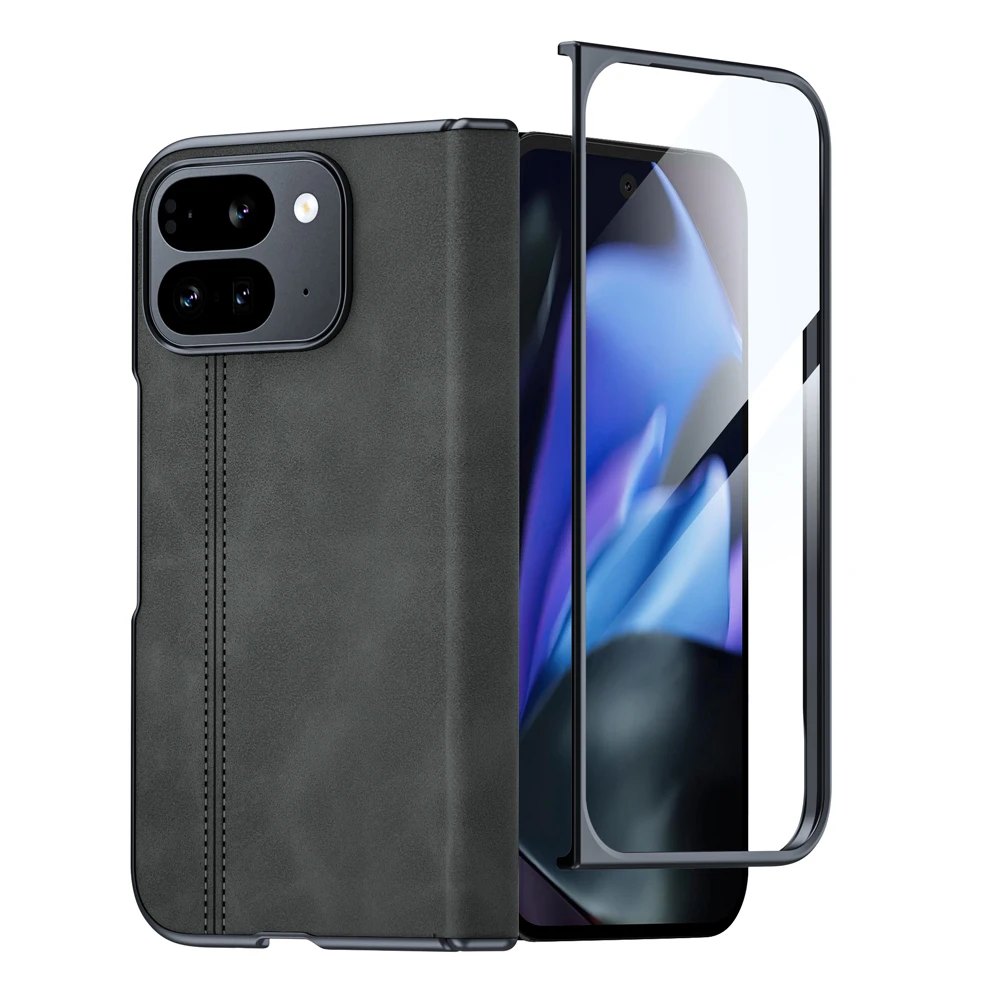 voor Google Pixel 9 Pro Fold telefoonhoesje, schapenvachttextuur magnetische scharnier beschermhoes, geïntegreerde beschermfolie