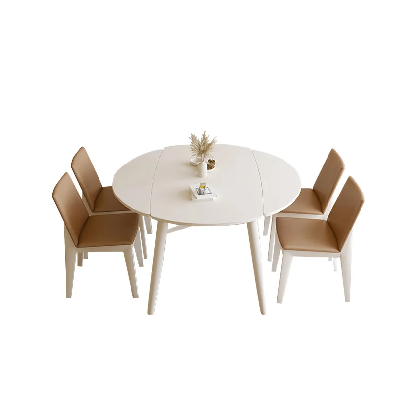 Dining Tables and Chairs Set White Cream Style French Solid Wood Dining Table Retractable Square and round Dual-Use