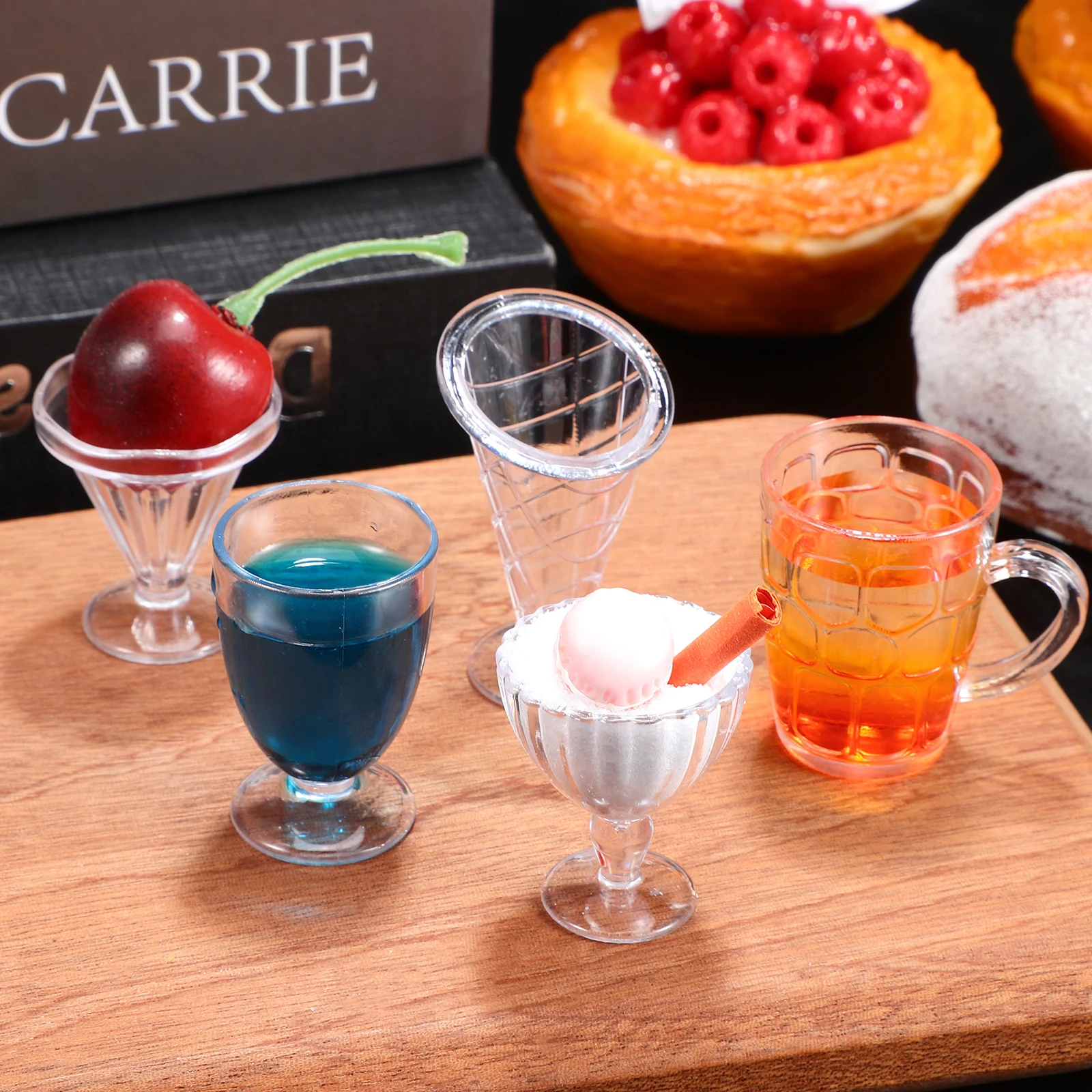 12Pcs DIY Mini Dollhouse Cups Clear Miniature Glasses Tiny Dessert Cups Pretend Kitchen Props Dollhouse Accessories