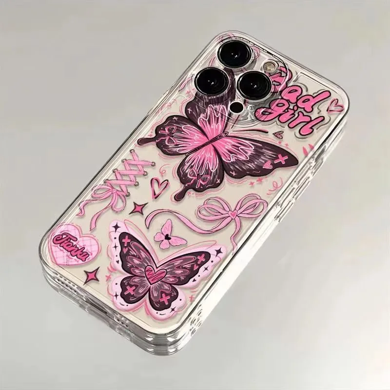 Y2k Pink Butterfly Phone Case For Samsung S24 S23 S22 S21 S20 S10 FE Note20 Note10 Plus Ultra Lite 5G Clear Soft TPU Cover