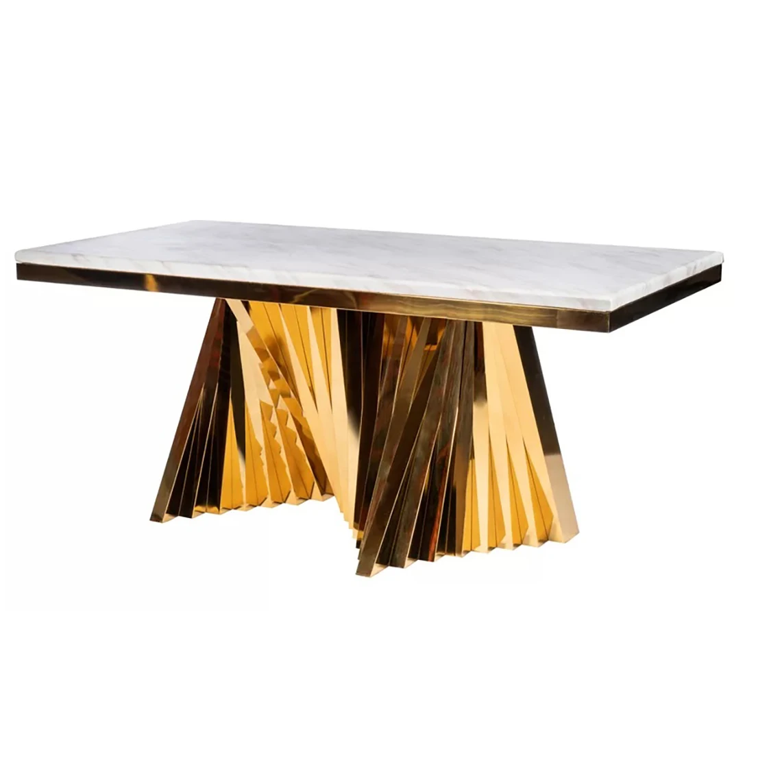 Gold Stainless Steel Marble Top Dining Table Z Shaped Design