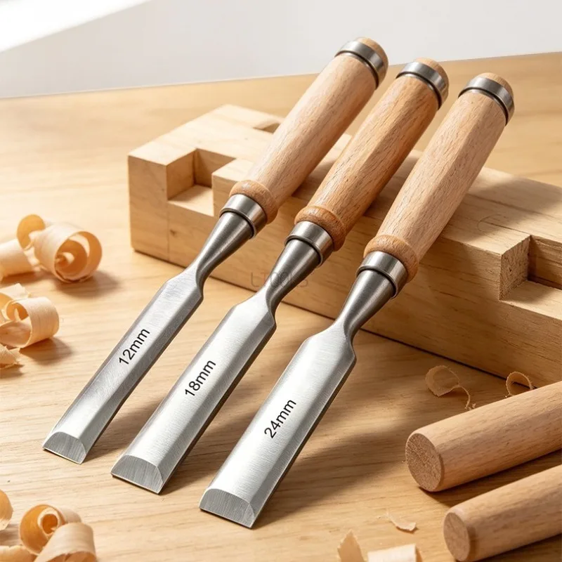 Multi-Size Wood Chisel Kit with Solid Wood Handle Half-Round Gouges Strikable Sharp Wear-Resistant Wood Grooving Carving Tools