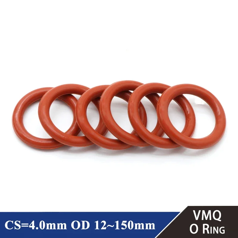 10/50Pcs Food Grade VMQ O Ring Gasket CS 4mm OD 12 ~ 150mm Waterproof Washer Round O Shape Rubber Silicone Ring Red