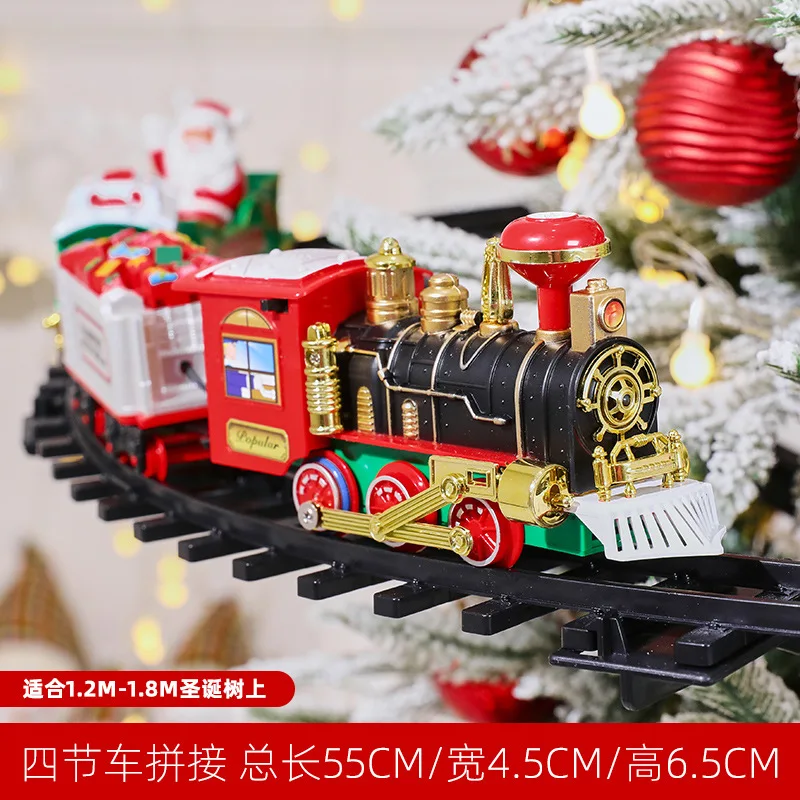 Christmas tree suspended small train hanging smoke, steam electric rail car decoration children's gifts