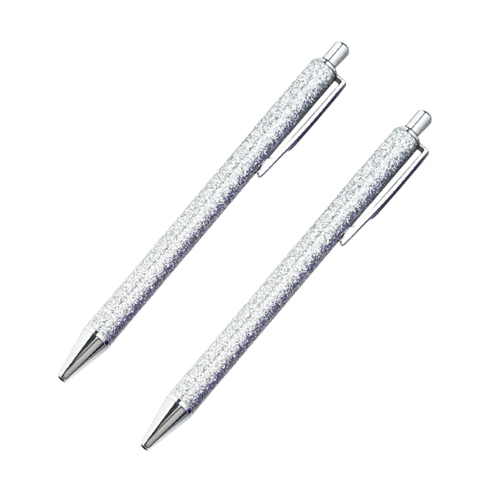 

2pcs Metal Ballpoint Pen Silver Retractable Lightweight Clip Portable For Office School Use