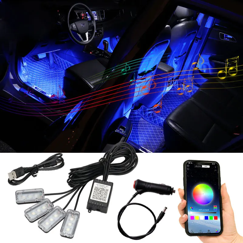 

Car environment footlights with USB wireless remote control music APP control RGB atmosphere decorative lights small hidden