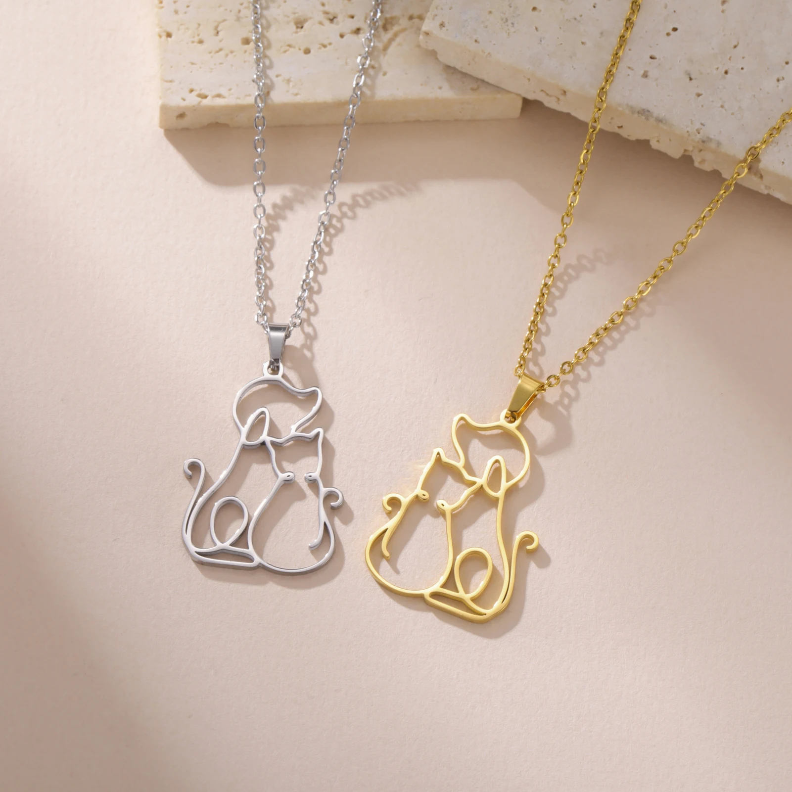 Niedliche Umarmung Hund Katze Anhänger Halskette Edelstahl Damen Katze Hund Tier Charm Halskette Haustier Enthusiasten Schmuck Geschenk