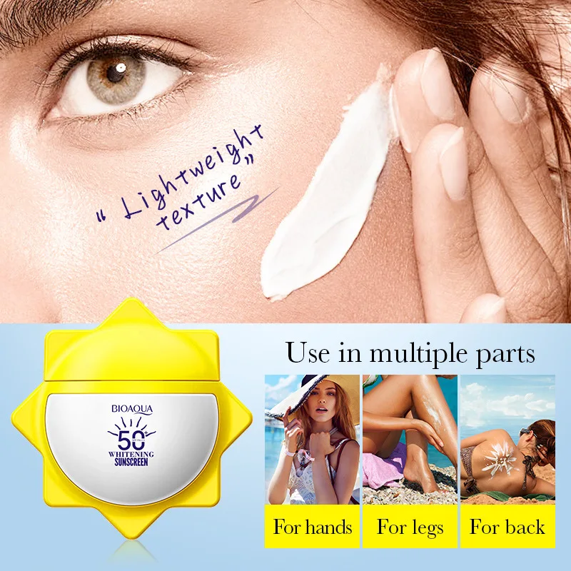 Protector solar BIOAQUA SPF 50+ para rostro, cuerpo y cuello, bloqueador solar, protección UV, crema solar hidratante y abrillantadora, protector solar