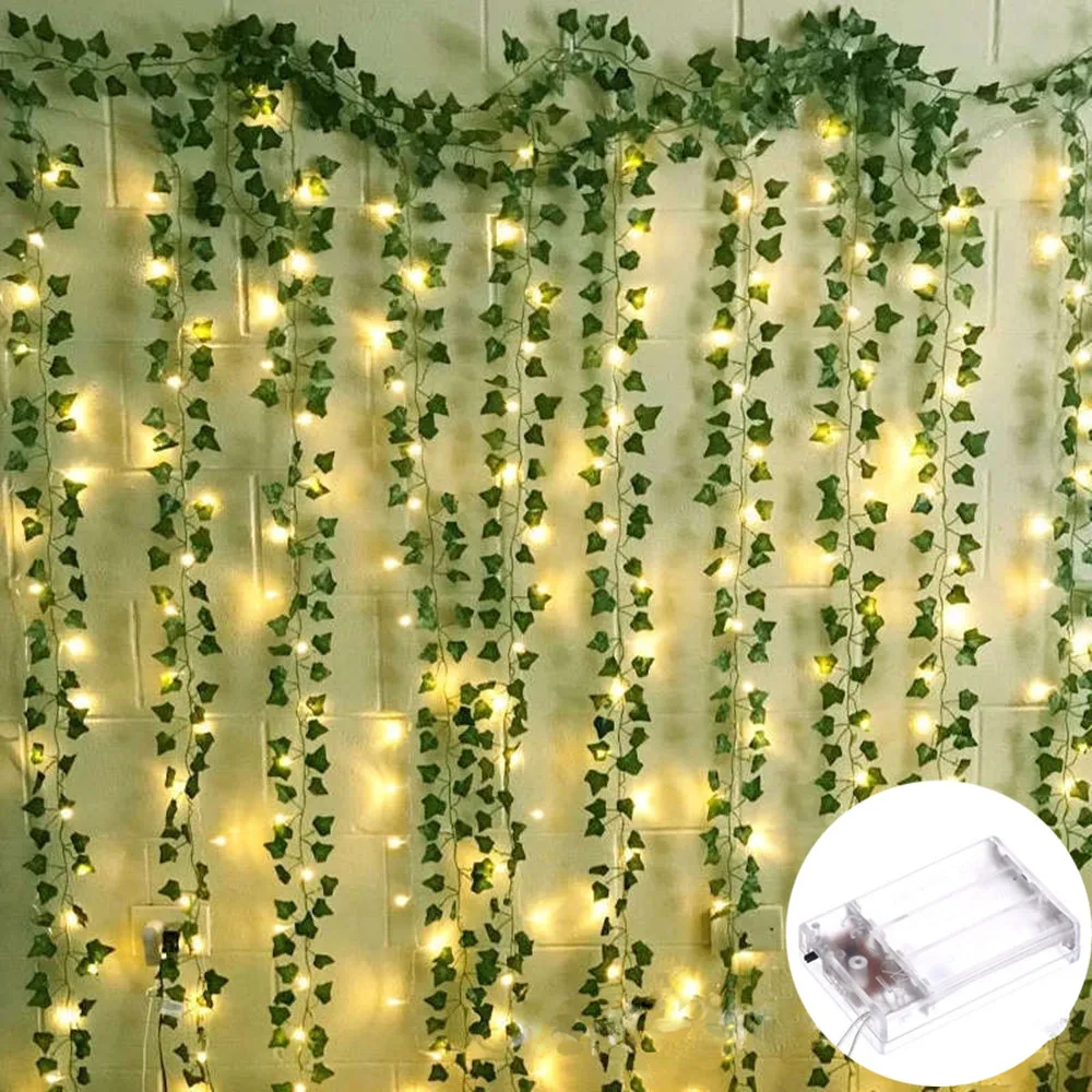 Battery Powered Flower Green Leaf String Lights Artificial Vine Fairy Lights Christmas Tree Garland Light for Wedding Home Decor