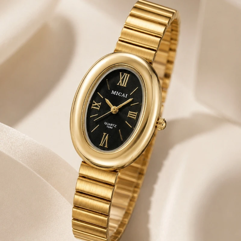 Famous Brand Women's Gold Quartz Watch Luxury Elegant Oval Dial Stainless Steel Strap Ladies Wristwatches Gifts Reloj Mujer