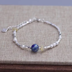 925 Sterling Silver Natural Pearl Lapis Lazuli Bracelet For Women Gift Bamboo Citrine Jewelry Dropshipping Wholesale
