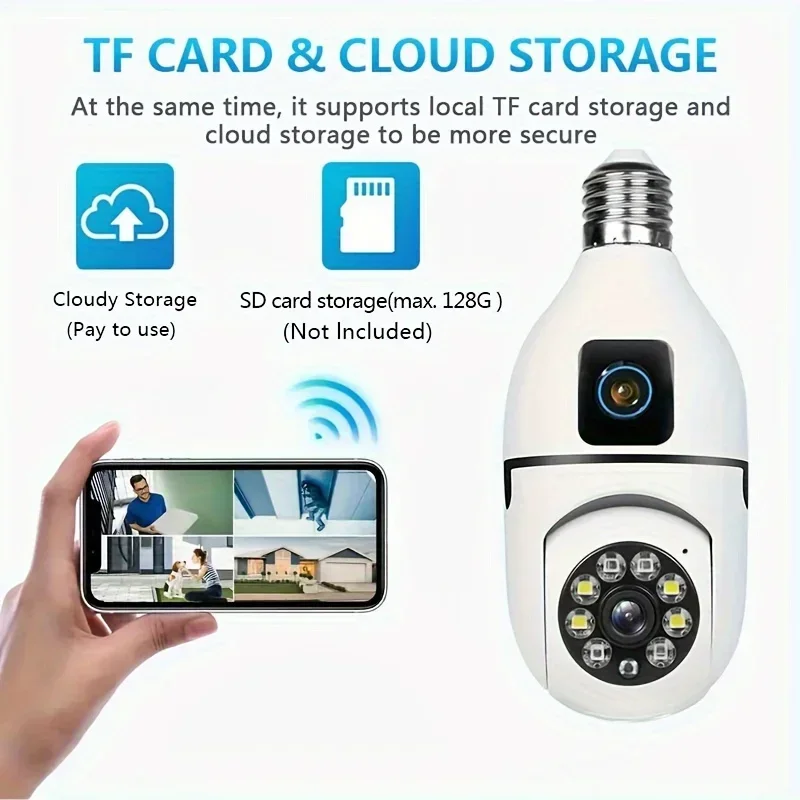 8MP E27 Bulb Surveillance Camera Wifi Camera Dual Lens Security Wireless Baby Monitor Two-way Automatic Human Tracking Monitor